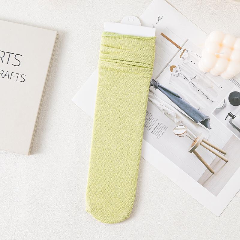 

5 пар белых женских носков до середины икры, тонкие, весна, лето, осень, длинные носки из хлопка с манжетами, складные, однотонные, для путешествий 5 Pairs светло-зеленый