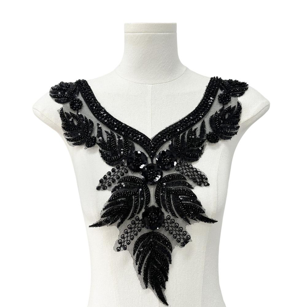 Embroidered 3D Sequin Collar Handmade Lace Fabric Applique DIY Sewing