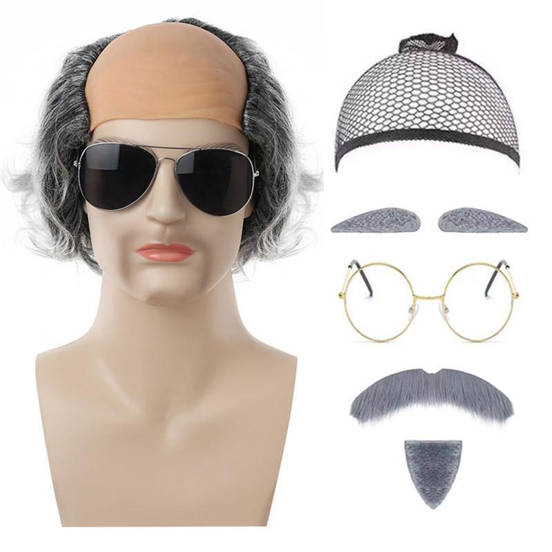Premium Short Length Grandfather Wig Realistic Bald Head Costume Accessory For All Skin Tones