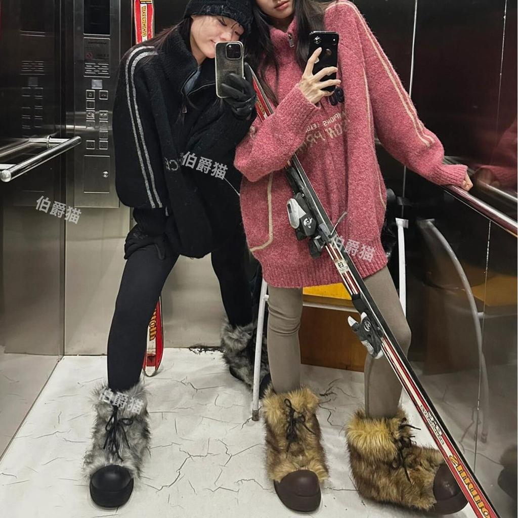 Mao Mao Tube Big Head Snow Boots Women's Thick Soles 2025 Winter New Niche Cotton Shoes Warm Fleece Short Boots Thickened Cotton Boots