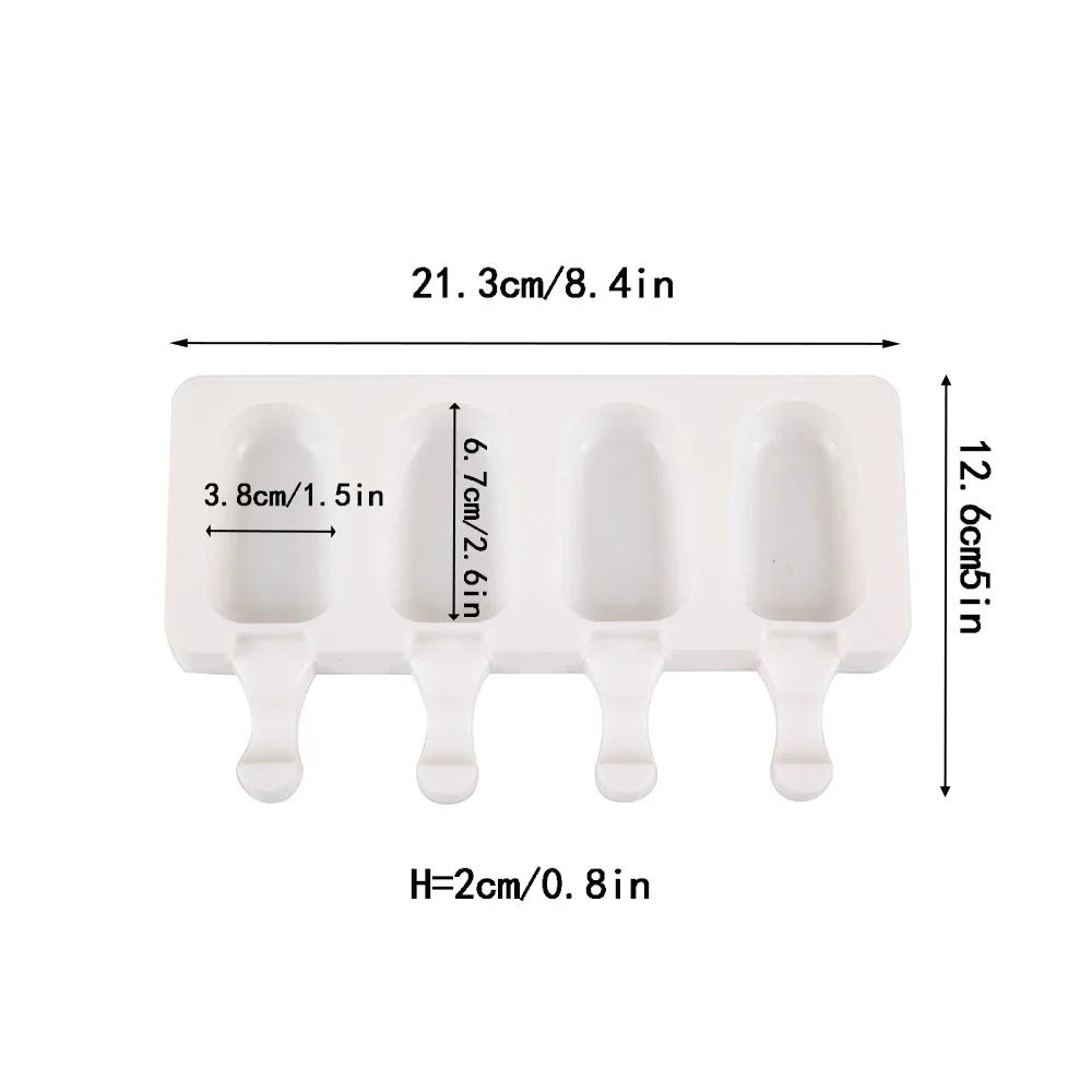4 Cells Oval Silica Gel Mold Silicone Ice Cream Mold Popsicle Mould DIY Ice Pop Popsicle Manufacturer Ice Tray Cake Baking Tool