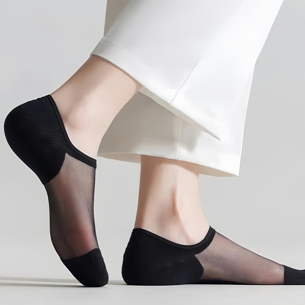 6-Pairs Transparent Low-Cut No-Show Socks Suitable for Daily Wear, Glass Fiber Breathable Short Ankle Socks with Non-Slip Sole