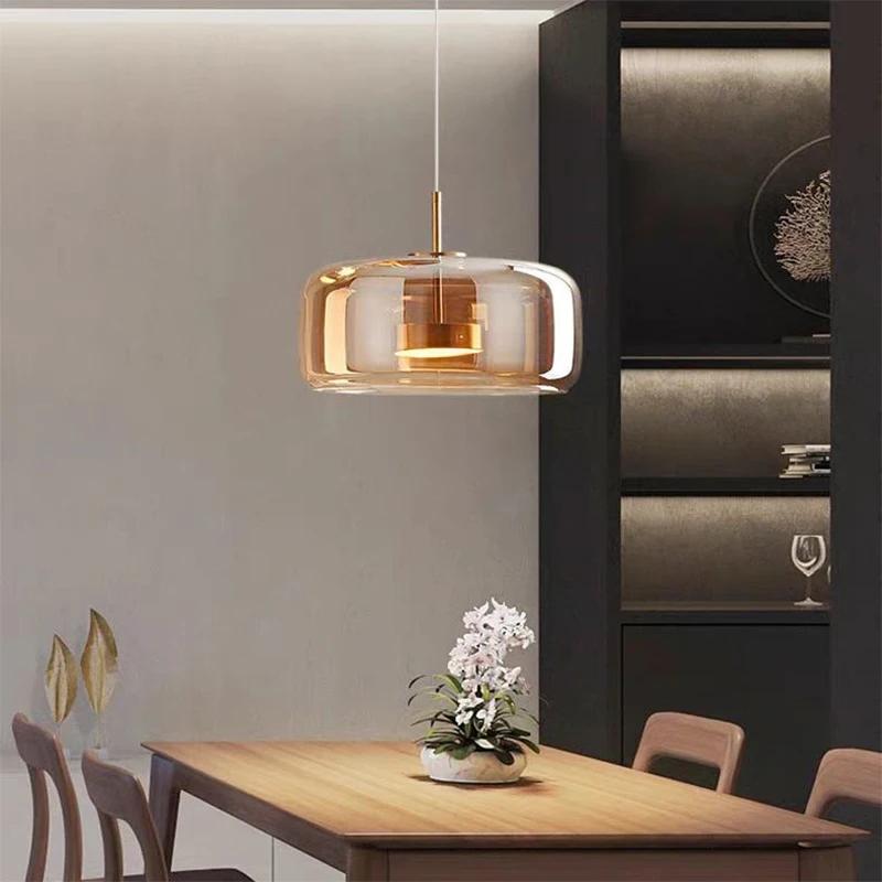 LED Pendant Glass 3 Heads Amber Anthracite For Living Room Dining Table Hotel Bar Office Indoor Turn Decorative Lighting Fixture