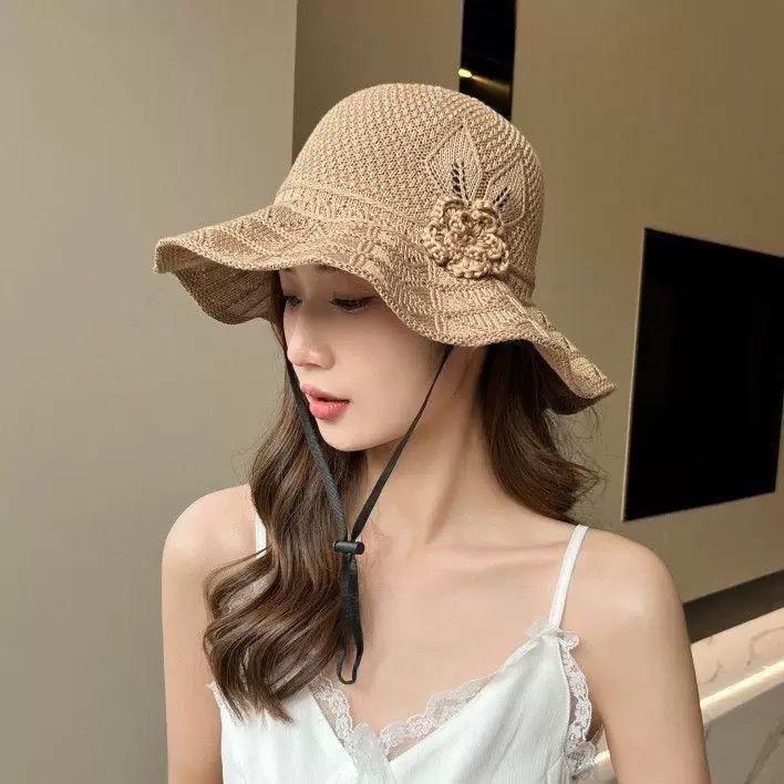Big Flower Straw Hat Seaside Duck Tongue Hat Big Brim Sun Hat Women's Summer Breathable Face Hat Beach Hat