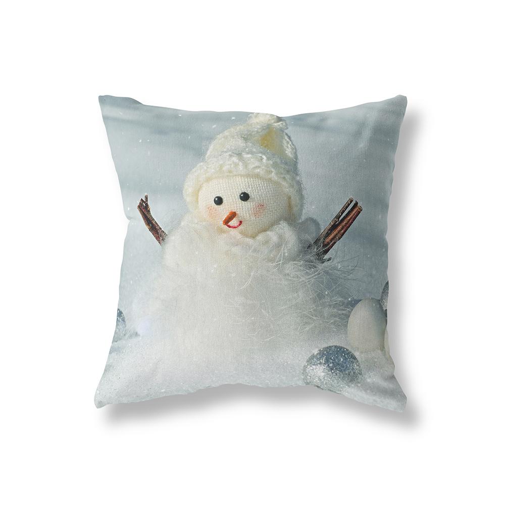 Cute Snowman Merry Christmas Print Pattern Cushion Cover Home Living Room Sofa Decoration Square Pillow Pillow Cover