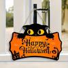 Black Cat Wall Decor Halloween Wooden Door Hanging Plaque, Printed Pumpkin Castle Spider Web Front Decorations Sign, Waterproof Ornament for