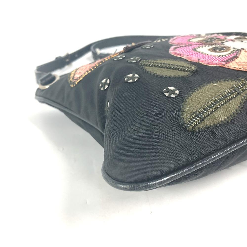 Prada Logo Embroidery Bag Crossbody Pochette Shoulder Bag Black/Multicolore