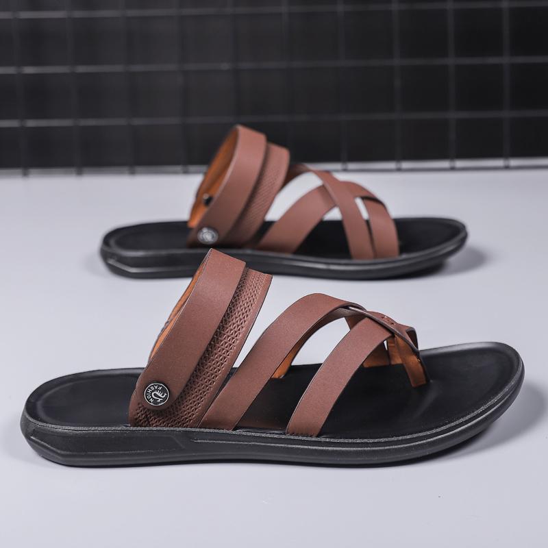 Comfortable Mens Sandals Solid Color Open Toe Mens Leather Sandal New Slippers Beach for Male  Footwear 2025