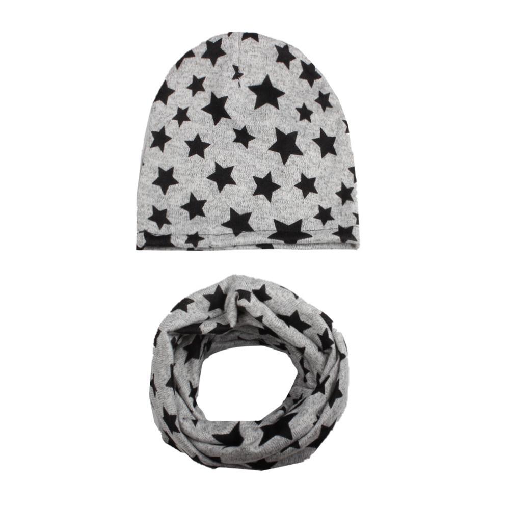 Cotton Hat Scarf Set Cute Star Print Kids Beanie + Scarf Collar Autumn Winter Kids Cap