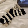 Women’s Striped Cartoon Puppy Mid-Calf Cotton Socks - Soft, Breathable, Cute Japanese Style