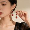 Water Drop Diamond Stud Earrings, Stud Earclips, Elegant Temperament, Burgundy Rhinestone Earrings.