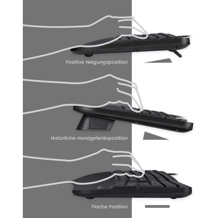 Kit combiné ergonomique - perixx - periduo-505 - clavier incurvé - souris verticale - repose-poignet réglable