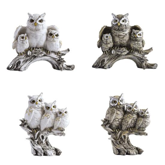 Owl Family Resin Figurines, Rustic Tree Branch Animal Statues, American Country Home Decor for Living Room TV Stand Bookshelf Bedroom, Unique
