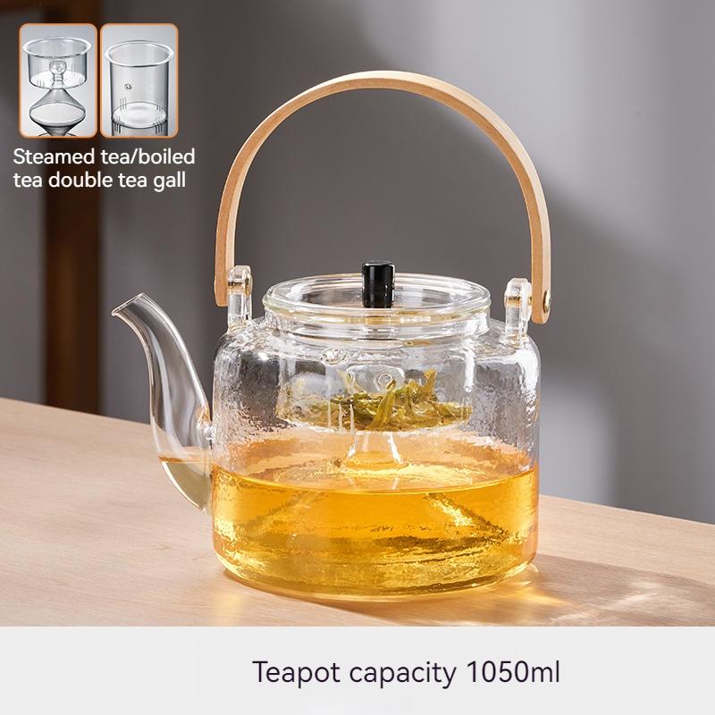 GIANXI Chinese Tea Ceremony Steamed Glass Teapot With Bamboo Handle Double Tea Bile Tea Tea Separate Brewing Teapot Set Teacups