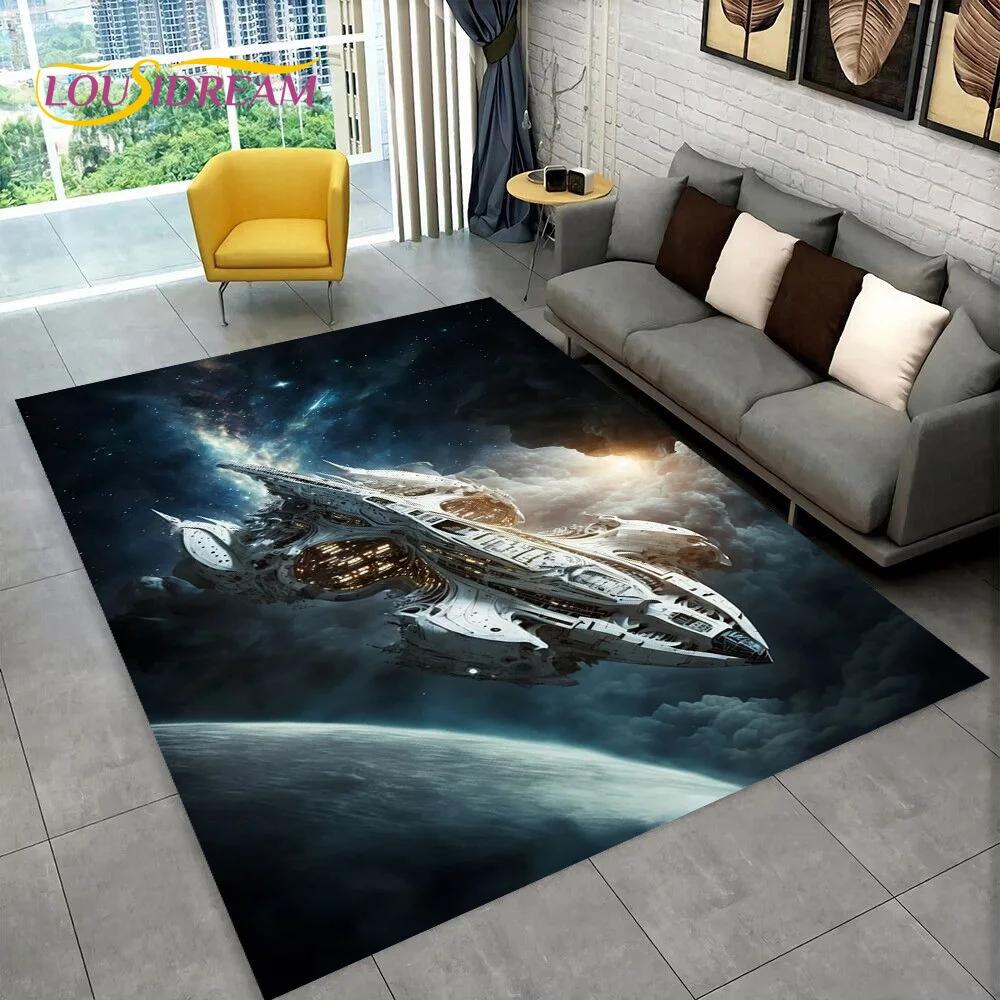 3D Spaceship Spacecraft UFO Cartoon Carpet Rug for Home Living Room Bedroom Sofa Doormat Decor,kids Area Rug Non-slip Floor Mat