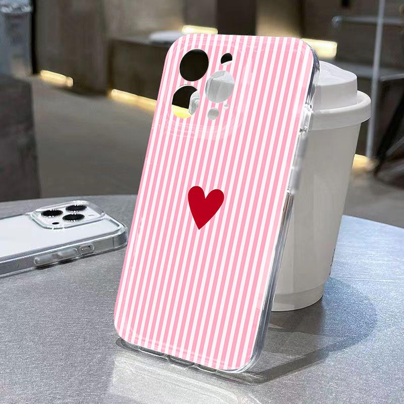 Phone Case for Samsung Galaxy S26 S25 Ultra S24 Plus A56 A16 A15 A36 A54 A55 A35 S21 S23 FE S22 Pastel Striped Heart Clear Cover