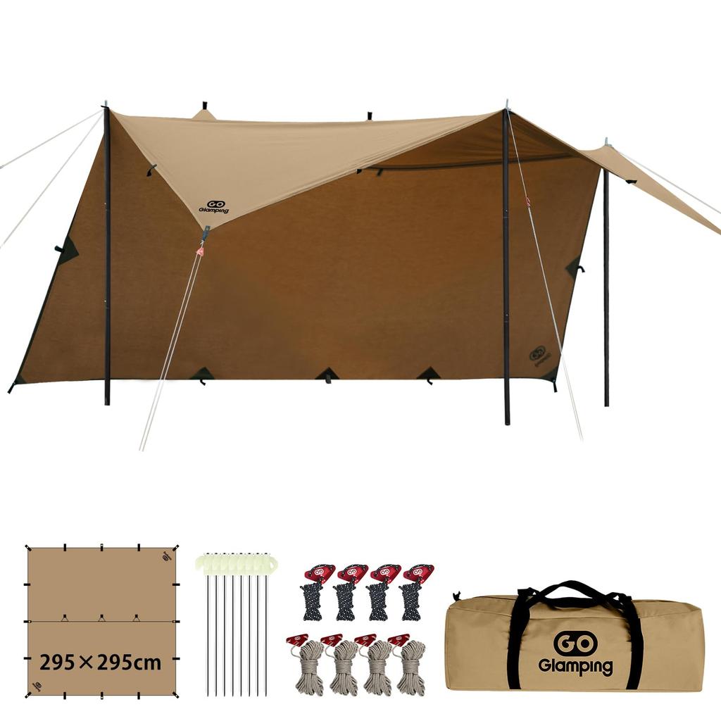 GOGlamping Square Tarp TC Square Tarp Polycotton Bonfire Bezpečné smyčky a speciální vodotěsná páska 500 mm Voděodolná voděodolná světlo