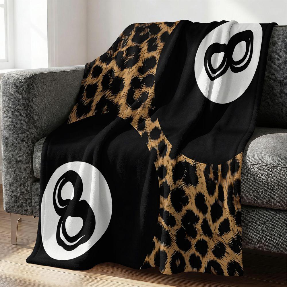 Leopard Print Billiard Ball Number Pattern Flannel Blanket Soft Plush Throw Blanket Cozy Bed Sofa Decor Gift Blanket 75X95CM