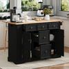 Ilha de Cozinha Extensível com Prateleiras Ajustáveis e Gavetas Multifuncionais, Autoportante, Réguas de Tomada, Ideal para Cozinha e Sala de Jantar (Preto)