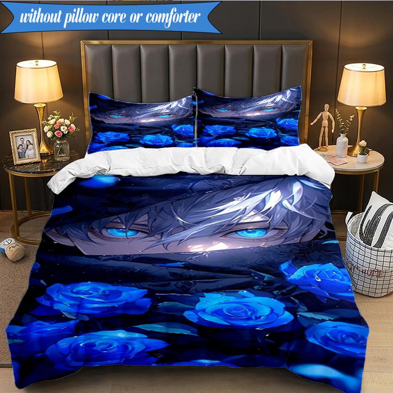Jujutsu Curse Battle 3pcs K-pop Music Group Bedding set,Ideal for Bedroom, Dormitory,Including Duvet Cover And 2pcs Pillowcases,Fan Gifts