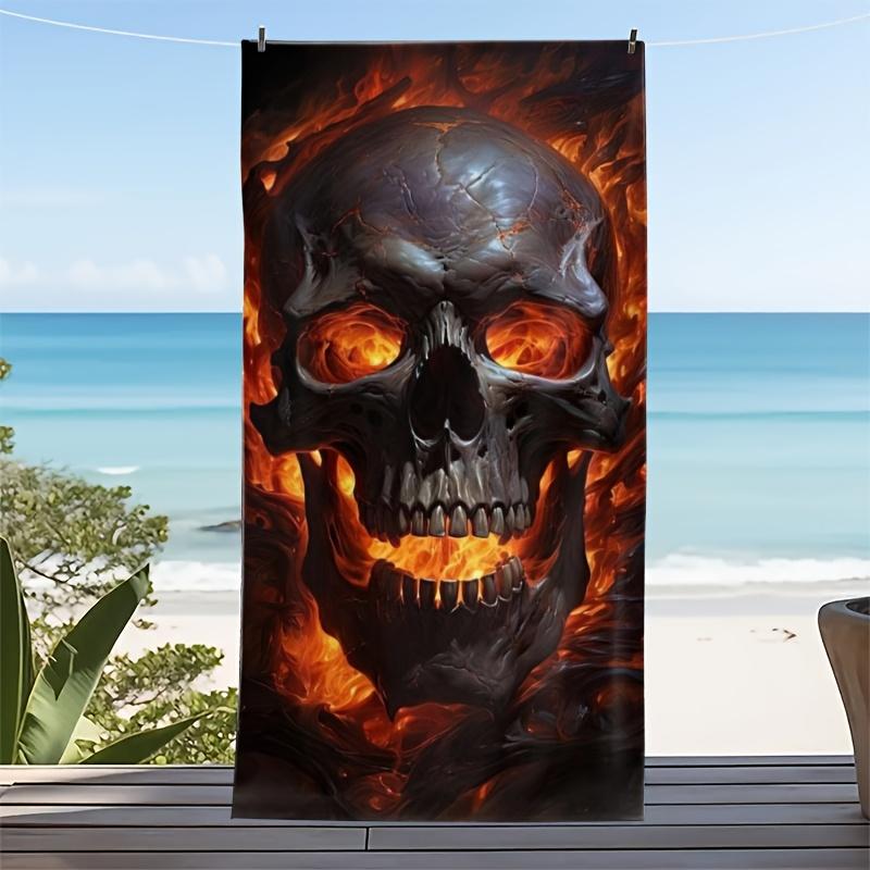 

Skull Fire Flame Beach Towel Polyester Soft Absorbent Bath Towel Large Size Quick Dry Swimming Pool Surfing Blanket W40*H60(CM)