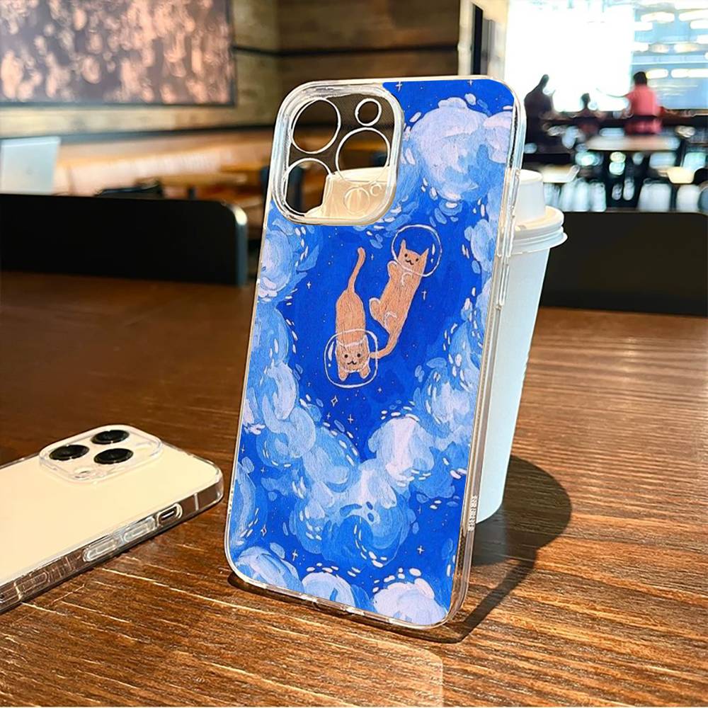 cute little cat blue sky comic Phone Case For iPhone17,16,15,14,13,12,11 Plus,Pro Max Soft Transparent Cover iPhone17