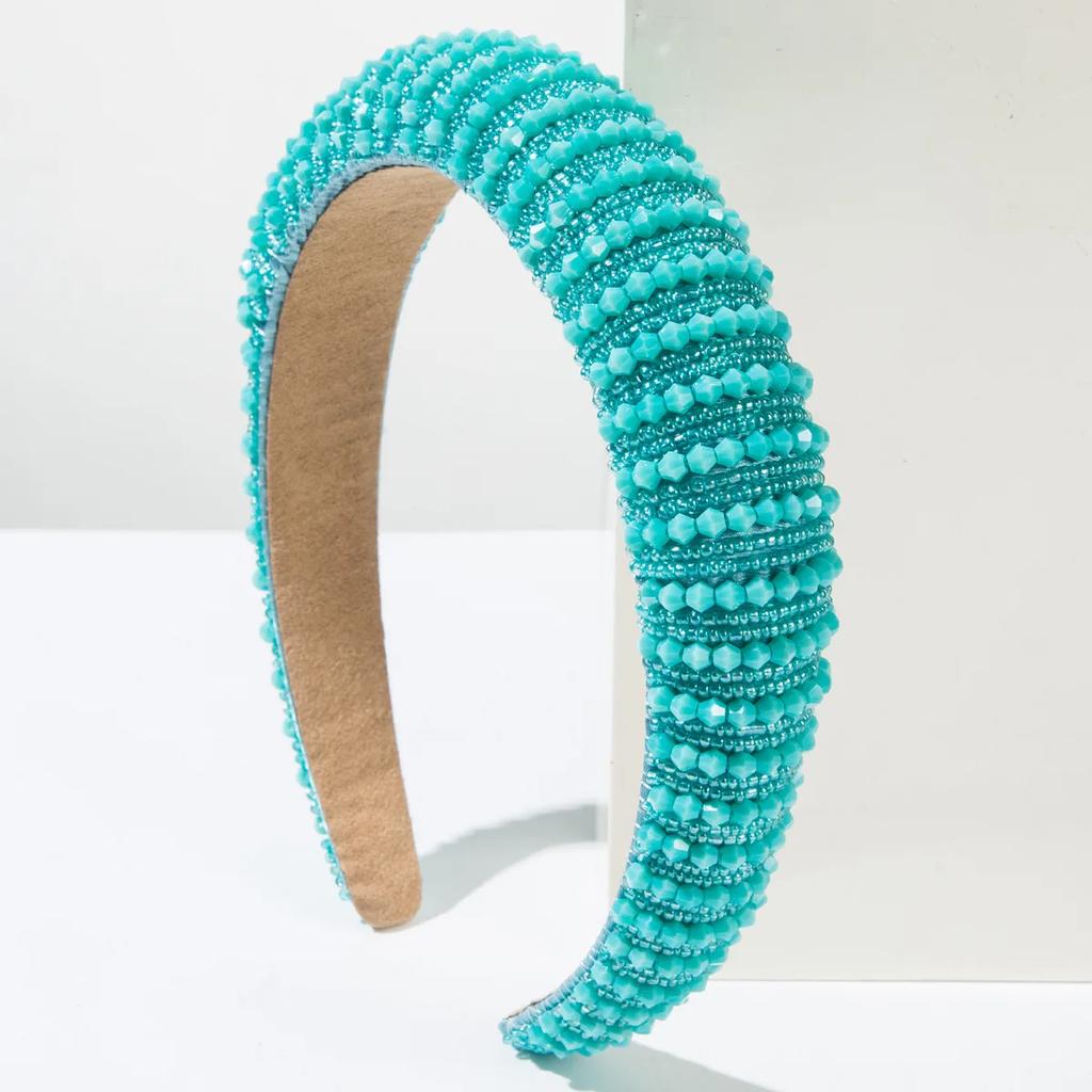 European and American Baroque Sponge Heightening Handmade Beaded Crystal Headband Temperament Versatile Hair Accessories