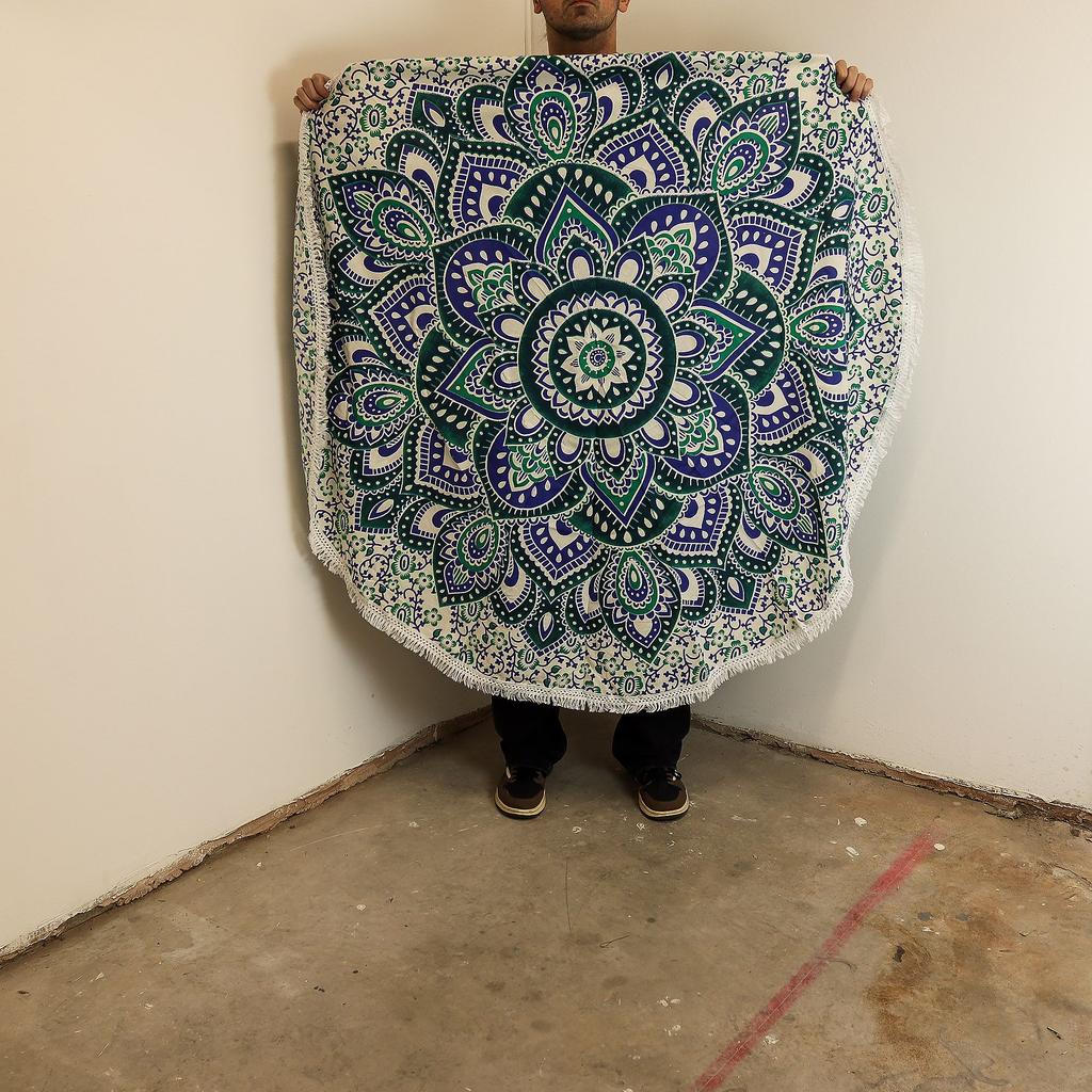 Small Mandala Roundie Cotton Art (130cm) – Teal & Blue