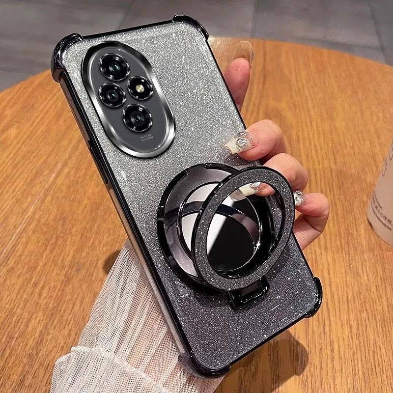 Glitter Shockproof Silicone Case For Huawei Honor 300 Ultra 200 100 90 80 70 60 Pro Mirror Magnetic Holder Stand Soft Cover