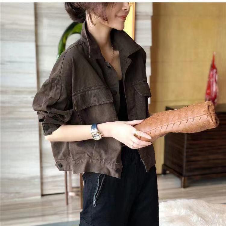 

Spring 2025 European Women s Fashion Short Denim Jacket S (Recommended for 85-105 jins) кавовий