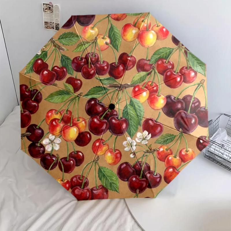 

1 PC Automatic Folding Umbrella - Retro Floral And Fruit Art Pattern, Portable & Foldable Design with 8 Ribs, Christmas Birthday Gifts