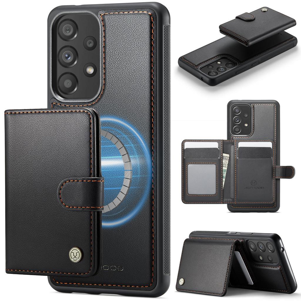 For Samsung Galaxy A53 5G Case JEEHOOD J09 RFID Blocking Card Holder Leather Back Phone Cover Magnetic Case