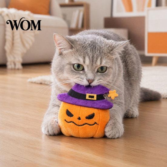 Non-toxic Cat Chew Toy Halloween Theme Toy, Soft Ghost Bat Pumpkin Plush Cute Stuffed for Indoor Cats Boredom Relief Pet