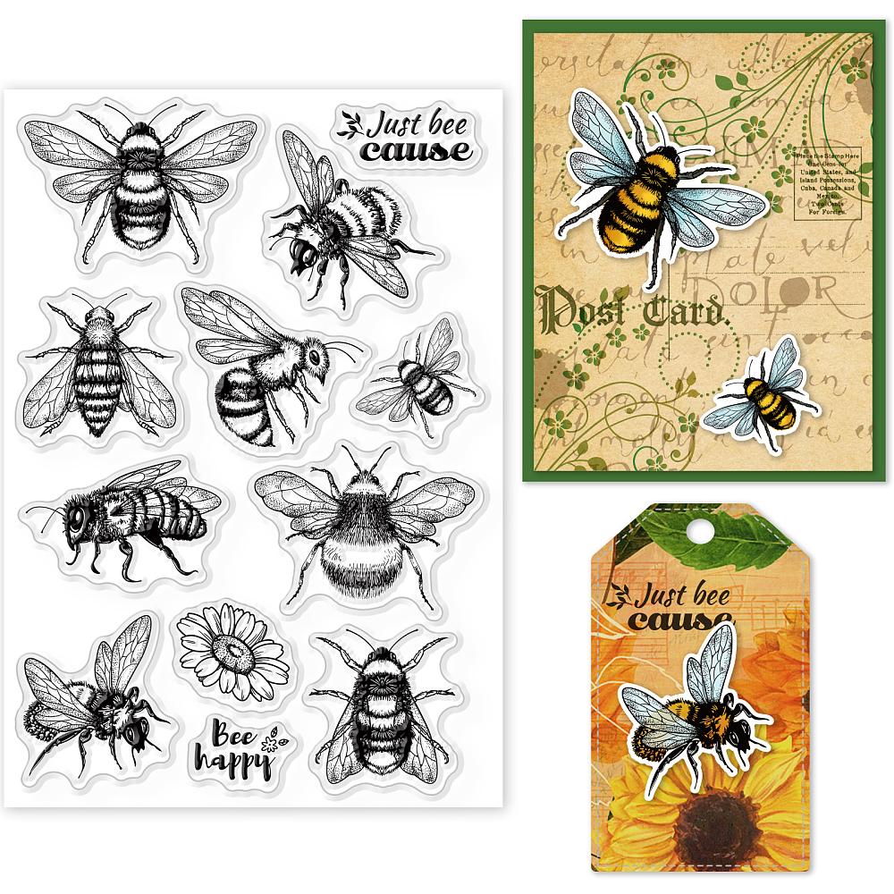 PVC Plastic Stamps for DIY Scrapbooking Photo Album Decorative Cards Making Stamp Sheets Bees Pattern 16x11x0.3cm
