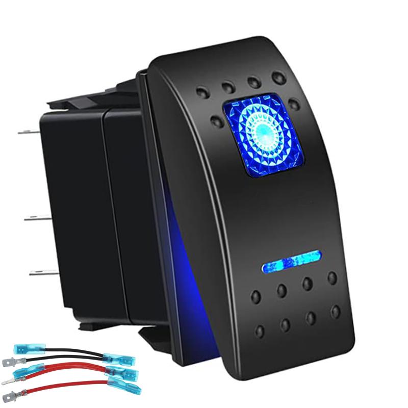 12V 24V Waterproof Marine Boat Rocker Switch Toggle 5 Pin SPST ON-Off Switch 12V/20A 24V/10A with LED Light for Car Truck Marine