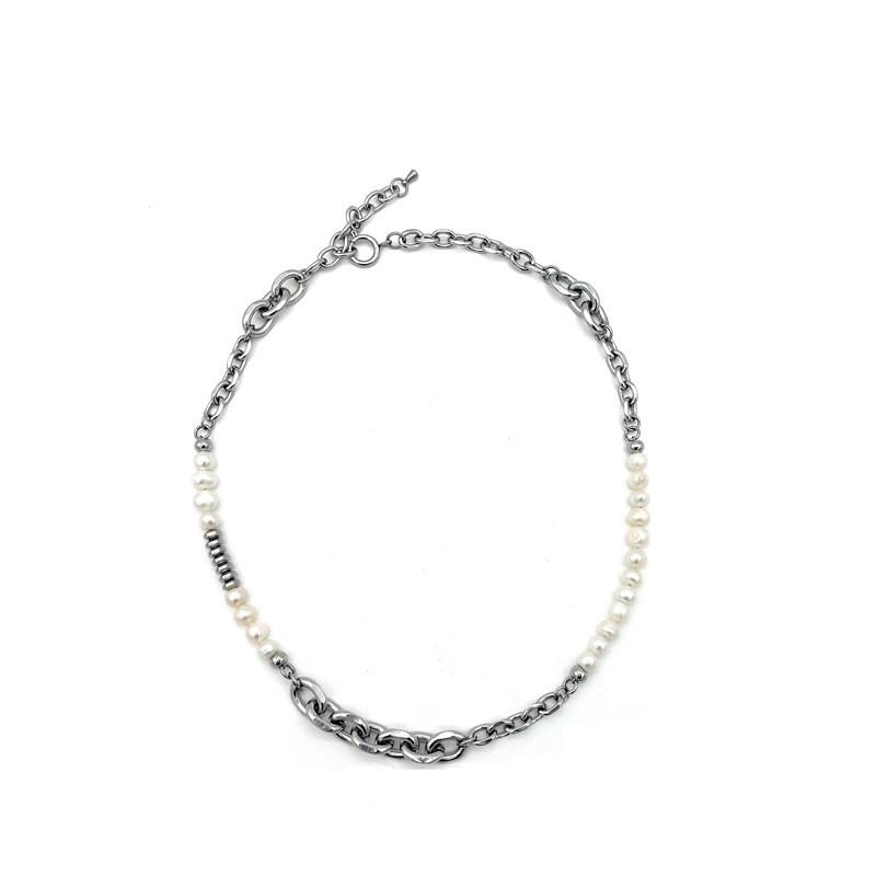 Modern Titanium Steel Pearl Pendant Necklace With Elegant Geometric Elements For Daily Use