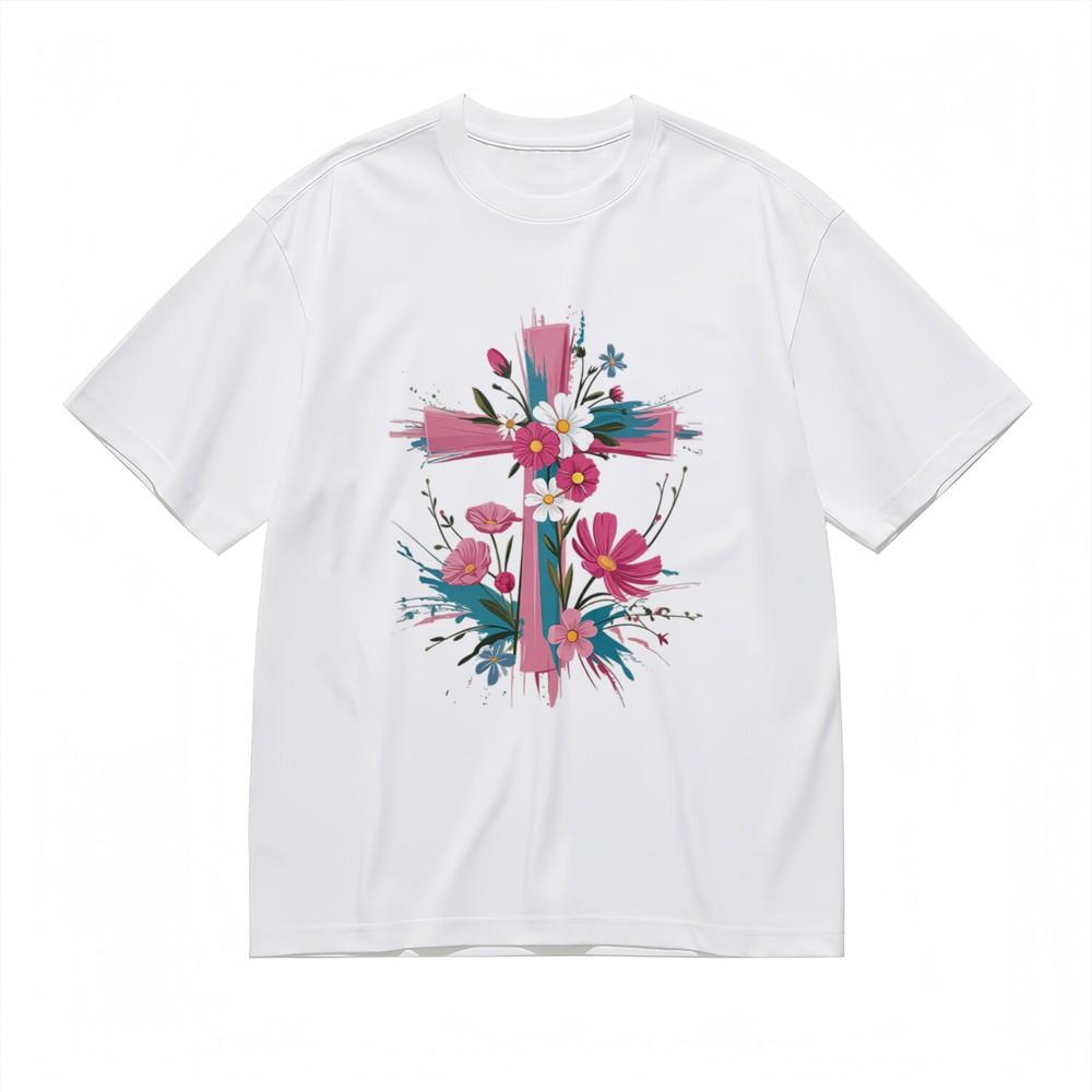 

Women s Trend Soft Comfy Classic T-Shirt Colorful Cross Floral 100% Cotton Tee XL