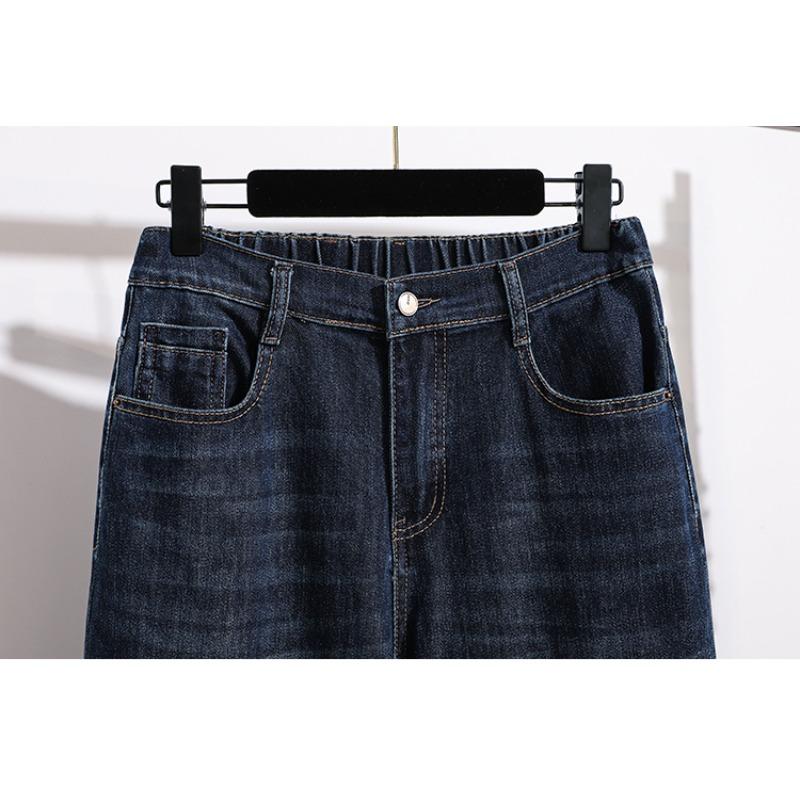 DIMANAF 2026 Autumn Winter New Plus Size Women Jeans Elastic Waist Denim Pants Casual Loose Lady Long Pants Blue