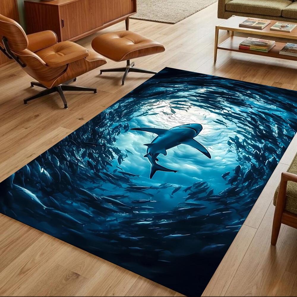 Shark Surface 2D Printed Floor Mat Shaggy Fabric Stain-resistant Surface Office & Lounge Rug Bohemian Boho Style Holiday Home Gift
