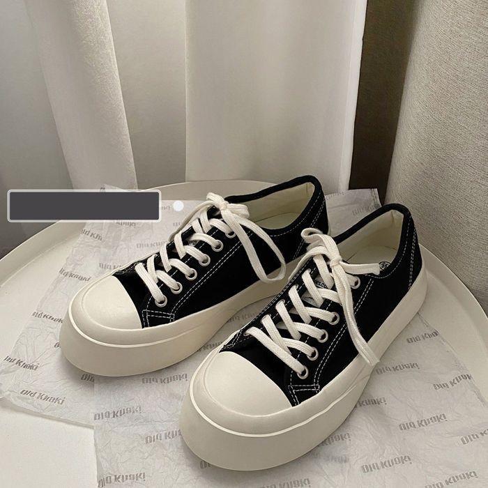 Platform canvas shoes female students new versatile round head white shoes ugly cute big head shoes trendy shoes