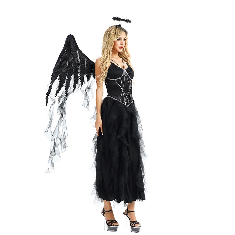 Halloween Adult Costume Female Dark Goth Ghost Bride Black Angel Demon Elf Vampire Horror Dress
