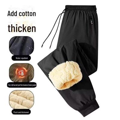 Men's Thickened Cotton and Fleece Trousers, Autumn/Winter Casual Lambskin Sweatpants
