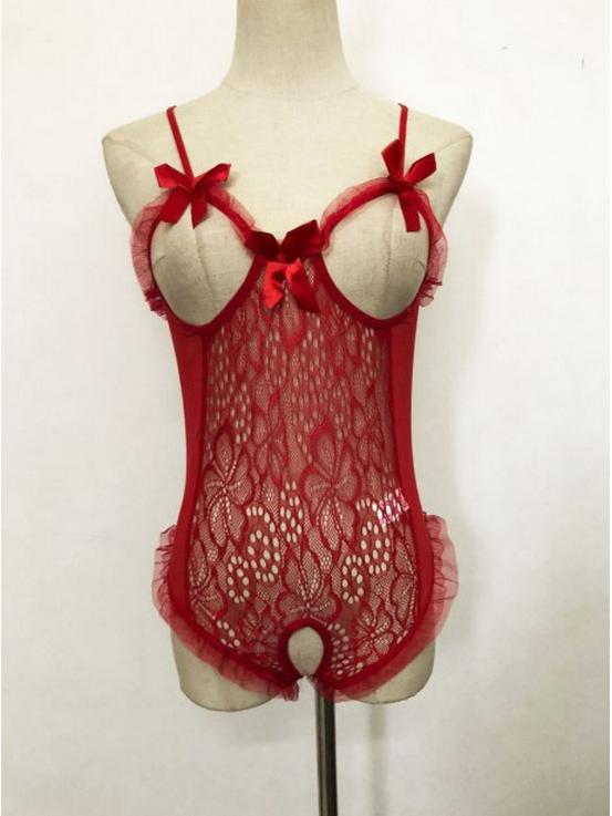 European & American Open-Bust Sexy Bodysuit Lingerie Set