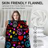 Peace & Love themed colorful fleece blanket, perfect for sofa, bed, office. Ideal gift for family, friends, holidays.