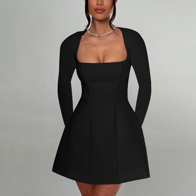 Autumn Women's Temperament Casual Slim Square Collar A Long-sleeved Dress