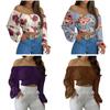 Spring Summer Womens Off Shoulder Cross Tie Long Sleeve Blouse For Casual Office Wear