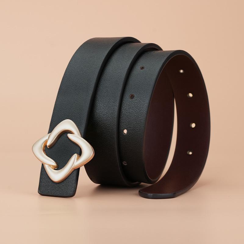 Women's Cowhide Belt Formal Suit Casual Pants Belt Women's Waist Belt Slim Flower Smooth Plate Buckle