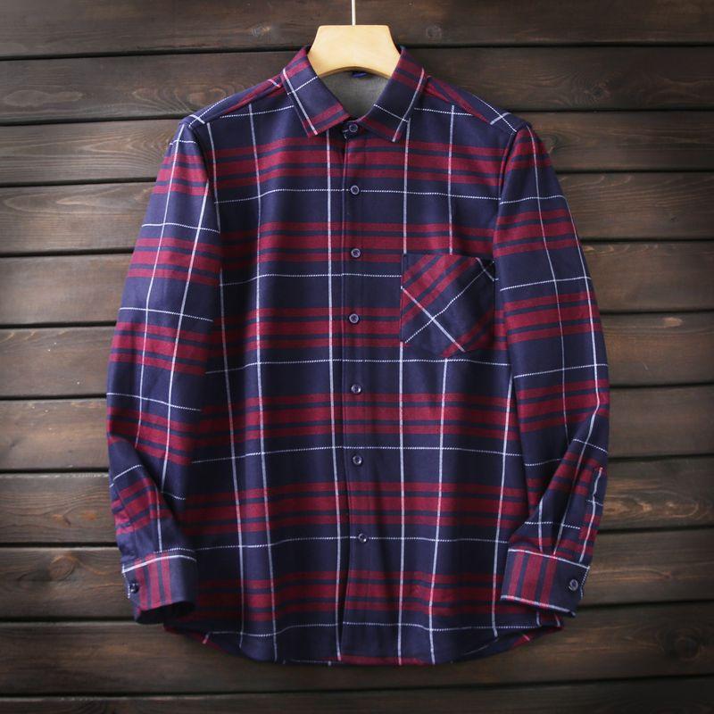 Plus Size! Composite One plus Velvet! Foreign Trade Tail Goods Men's Thickened Warm Plaid Long sleeve Shirts Top Winter