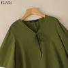 ZANZEA Women Elegant Casual V-Neck Pring Splice 3/4 Sleeve Loose Blouse