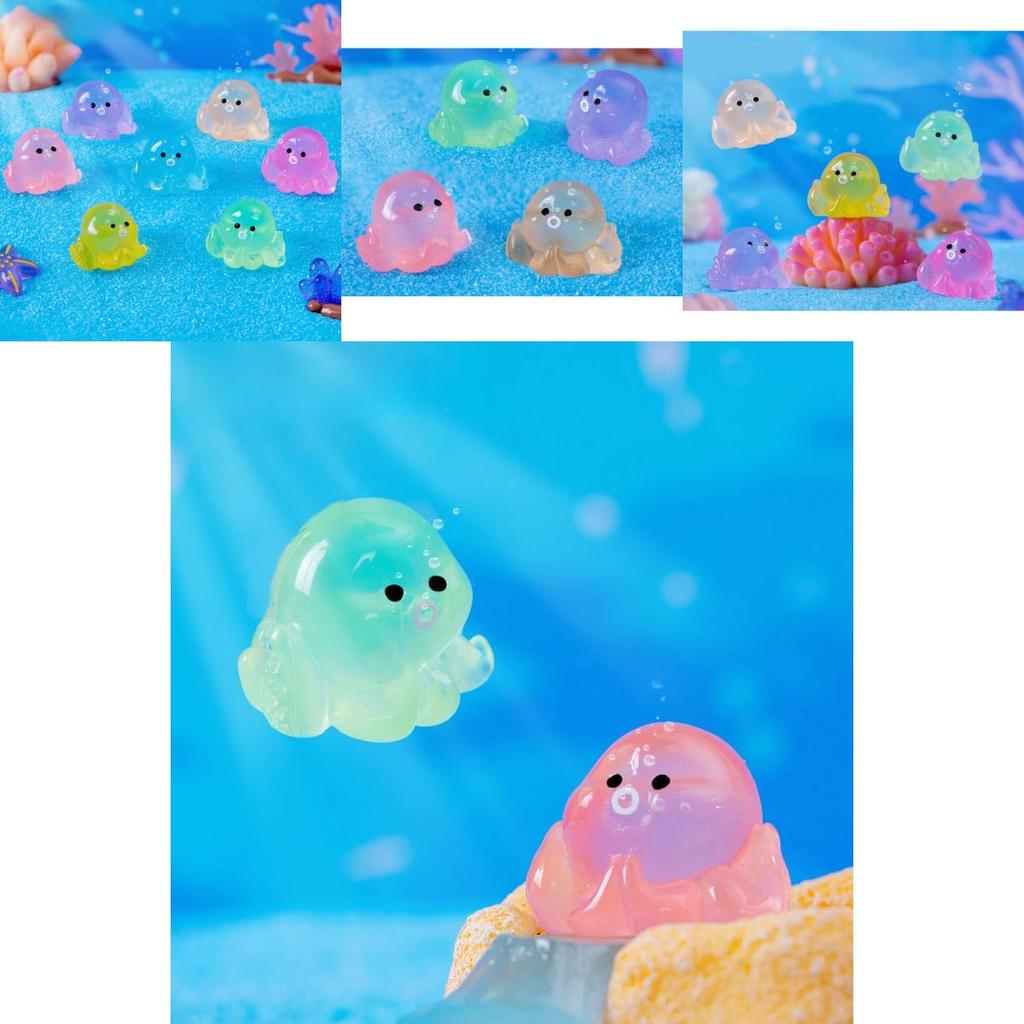 Colorful Glowing Mini Octopus Resin Decoration For Aquarium And Terrariums